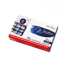 Набір акварельних фарб CLASSIC, 12*2,5мл, кювета, індіго метал. пенал, ROSA Gallery, 3403112