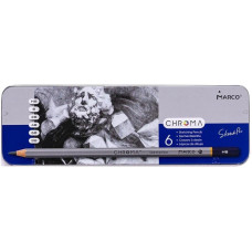 Набір графітних олівців Chroma, HB-8B, 6 шт, метал. пенал, Marco, 8015-6TN