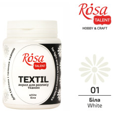 Фарба акрилова для тканин, Біла, 80мл, ROSA Talent, 26348001
