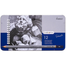 Набір графітних олівців Chroma, 2H-9B, 12шт, метал. пенал, Marco, 8015-12TN