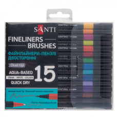 Набір лайнерів-пензлів, 15 кол, двосторонні, Santi, 390996