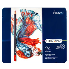 Набір кольорових олівців Chroma, 24 кол, метал. пенал, Marco, 8010-24TN