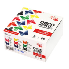 Набір акрилових фарб для декору, глянц, 9 кол*20мл, ROSA Talent, 90747256