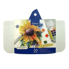 Набір акварельних фарб Chroma, 36 кол, з пензликом, Marco, 1050-36AB