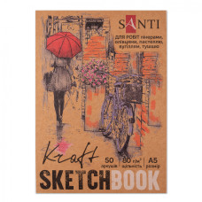 Склейка для графіки, з крафт папером, А5, 50 арк, 80г/м2, Santi,  743247
