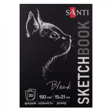 Склейка для графіки, А5, 30 арк, 150г/м2, чорний папір, Santi, 743236