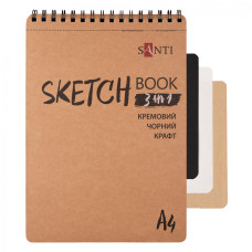 Скетчбук DUAL 3 в 1 для графіки (крафт, чорний, кремовий папір), A4, 33 арк, Santi, 743281