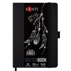Блокнот для графіки, 15х21см, 56 арк, 145г/м2, чорний папір, Santi, 743244