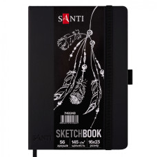 Блокнот для графіки, 16х23см, 56 арк, 145г/м2, чорний папір, Santi, 743243