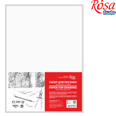 Папір для рисунку та креслення А3, пакет, 200г/м2, 20л, др. зерно, ROSA Studio, 169212002
