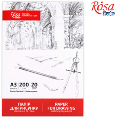 Папка для рисунку та креслення А3, 200г/м2, 20л, др. зерно, ROSA Studio, 16921010