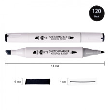 Скетч-маркер спиртовий SA-120, чорний, Santi,  390834