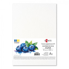 Папір для акварелі, А3, 10 арк, 200г/м2, пакет, Santi, 743301