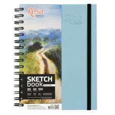 Блокнот для ескізів А5, на спіралі, 100г/м2, 80арк, блакитний, ROSA Studio, 165007