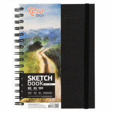 Блокнот для ескізів А5, на спіралі, 100г/м2, 80арк, чорний, ROSA Studio, 16R5005