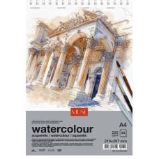 Скетчбук для акварелі, А4, 30 арк, 220 г/м2, пружина, MUSE, PB-SC-030-399
