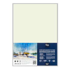 Папір для акварелі А3, пакет, 220г/м2, 10л, серед зерно, ROSA Studio, 16931004 Папір для акварелі А3, пакет, 220г/м2, 10л, серед зерно, ROSA Studio, 16931004