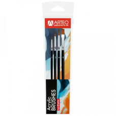 Набір пензлів 3, синтетика, 4шт, кругла (№1,3,4), плоска (№8), к.р, Arteo, 187103