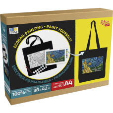 Набір, екосумка-розмальовка, чорна, Зоряна ніч, бавовна 200 г/м2, 38х42см, ROSA Talent, N0003662 Набір, екосумка-розмальовка, чорна, Зоряна ніч, бавовна 200 г/м2, 38х42см, ROSA Talent, N0003662