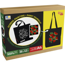 Набір, екосумка-розмальовка, чорна, Кавуни, бавовна 200 г/м2, 38х42см, ROSA Talent, N0003660 Набір, екосумка-розмальовка, чорна, Кавуни, бавовна 200 г/м2, 38х42см, ROSA Talent, N0003660