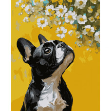 Картина за номерами, Бульдог і квіти, 40*50см, Santi, 955746