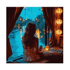 Картина за номерами, Мрійлива дівчина, 40*40см, LED підсвітка, Santi, 955102