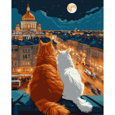 Картина за номерами, Коти на даху, 40*50см, LED підсвітка, Santi, 956646