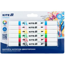 Набір акрилових маркерів, двосторонні, 6 кол, Kite, K-1293 Набір акрилових маркерів, двосторонні, 6 кол, Kite, K-1293