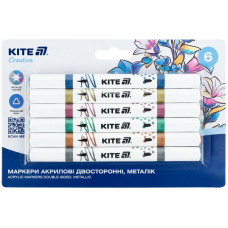 Набір акрилових маркерів, двосторонні, металік, 6 кол, Kite, K-1294