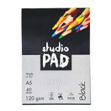 Склейка для ескізів та рисунку Studio, А5, 120г/м2, 40л, чорний папір, SMILTAINIS, 5PS-40(120)/BL